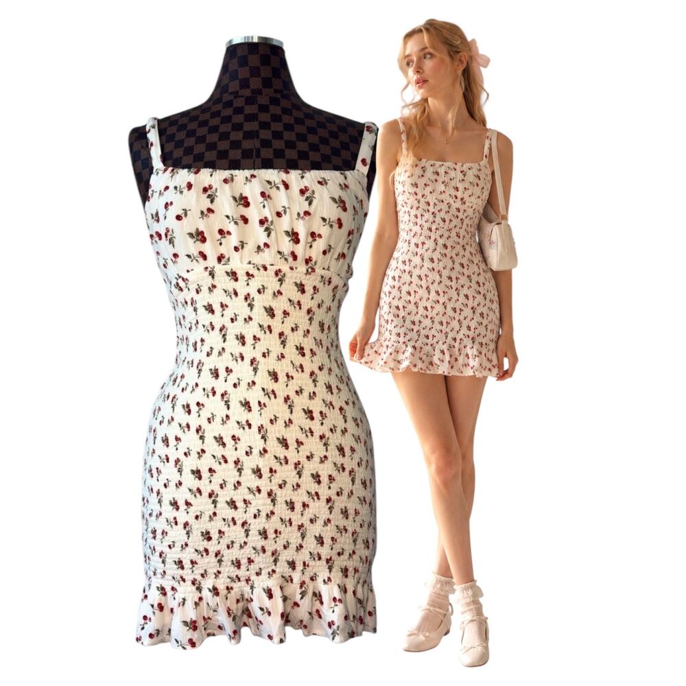 Abercrombie & Fitch Cherry Mini Dress Smocked Size Small Milkmaid Coquette 2010